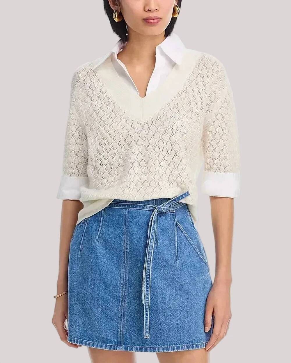 NEW TANYA TAYLOR esme pointelle knit top in cream